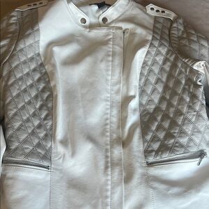 INC International Concepts White and Gray Leather Jacket